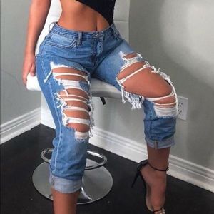 Fashion nova distressed high rise jeans